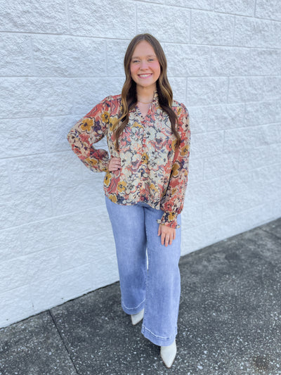 Beige Combo Floral Top