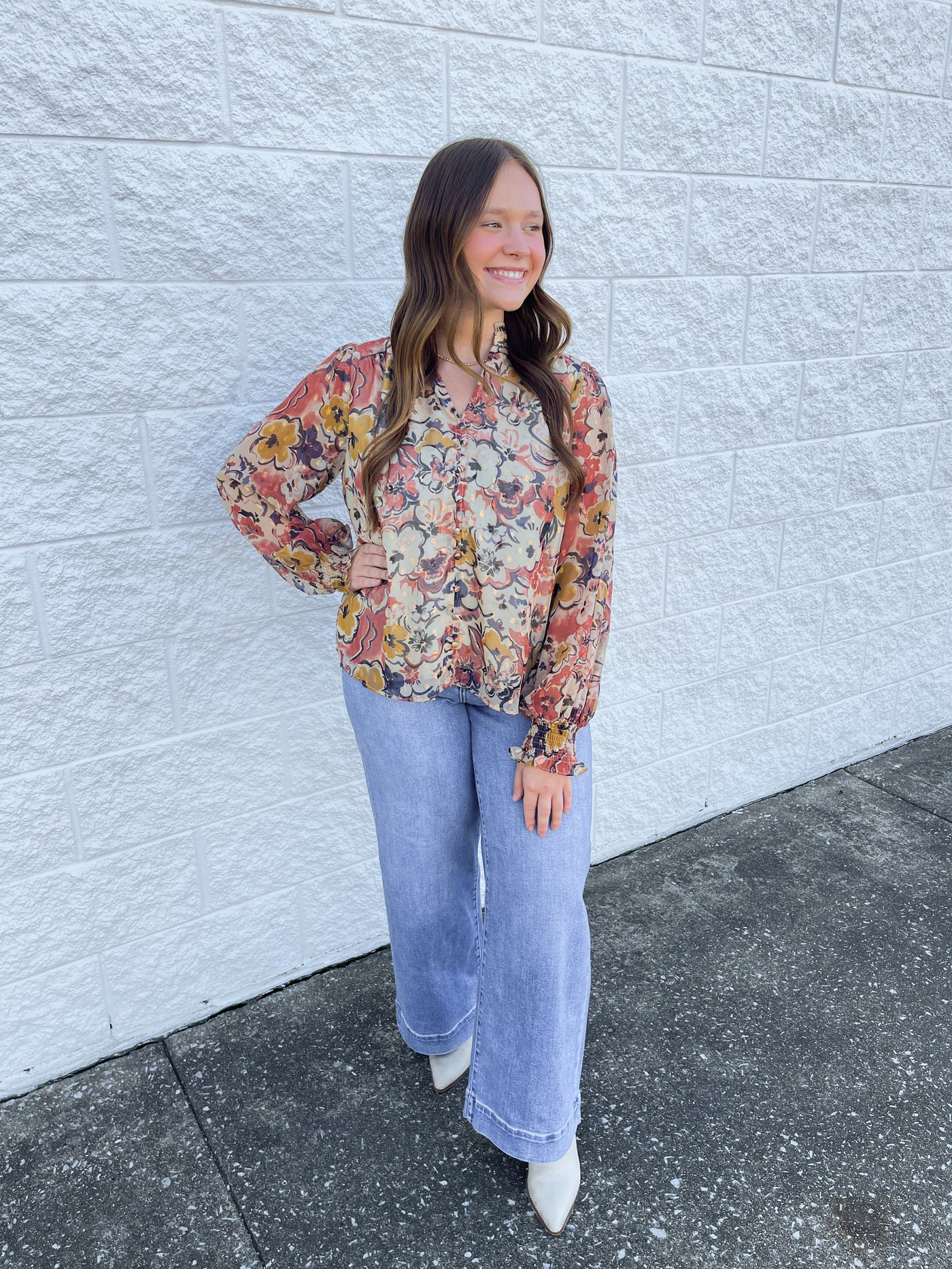 Beige Combo Floral Top