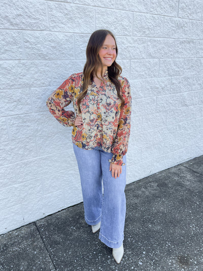 Beige Combo Floral Top