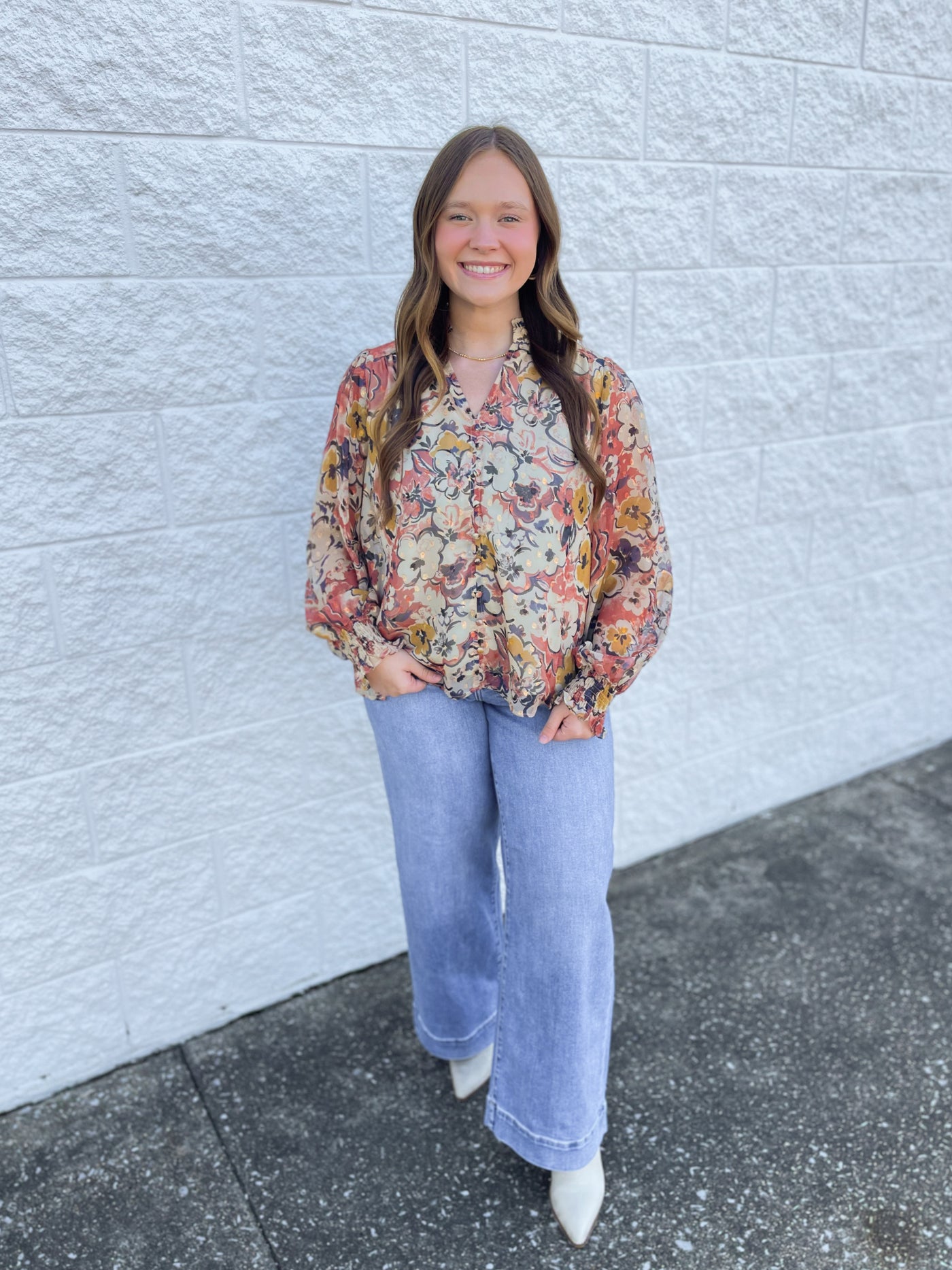 Beige Combo Floral Top