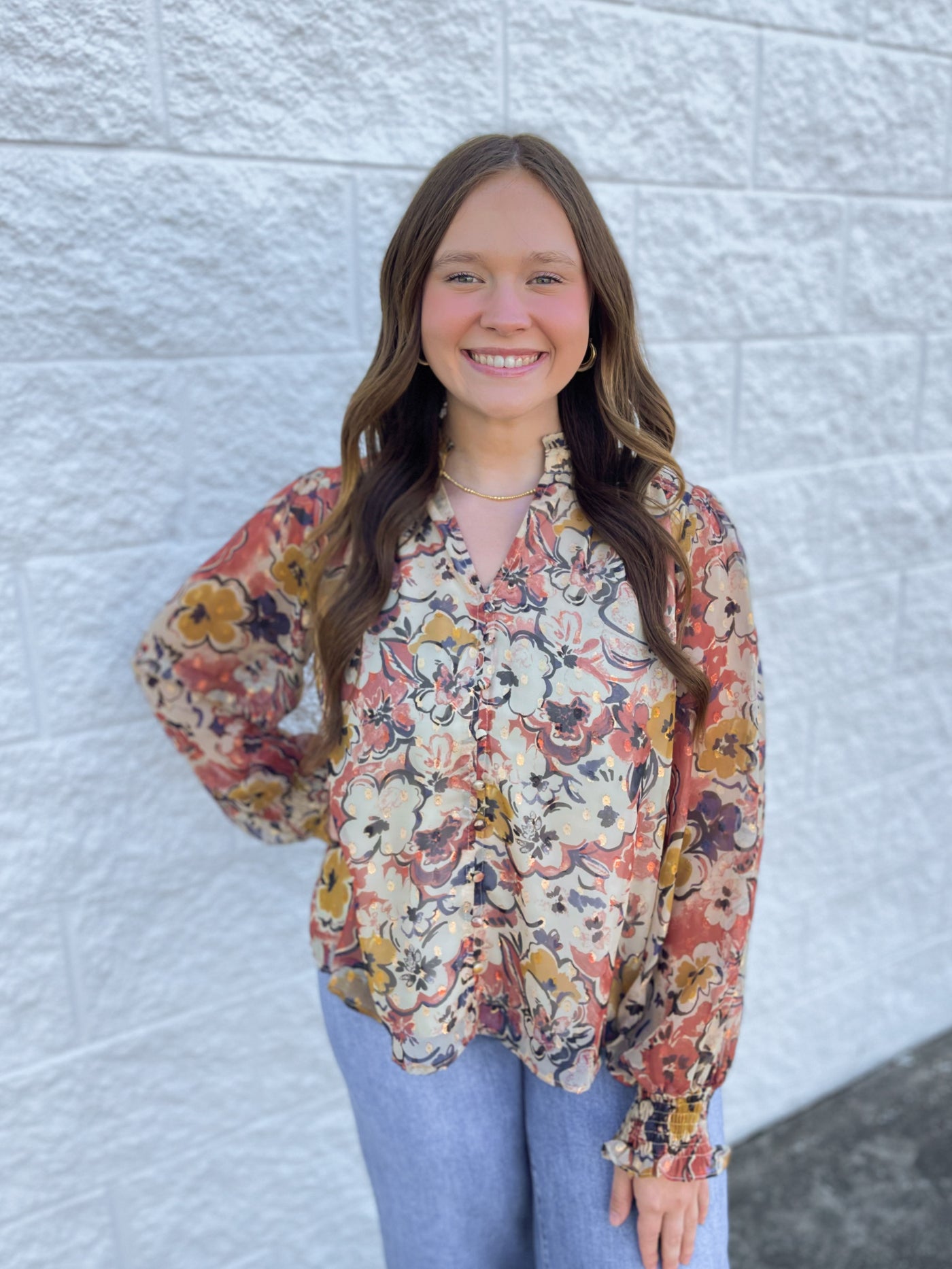 Beige Combo Floral Top