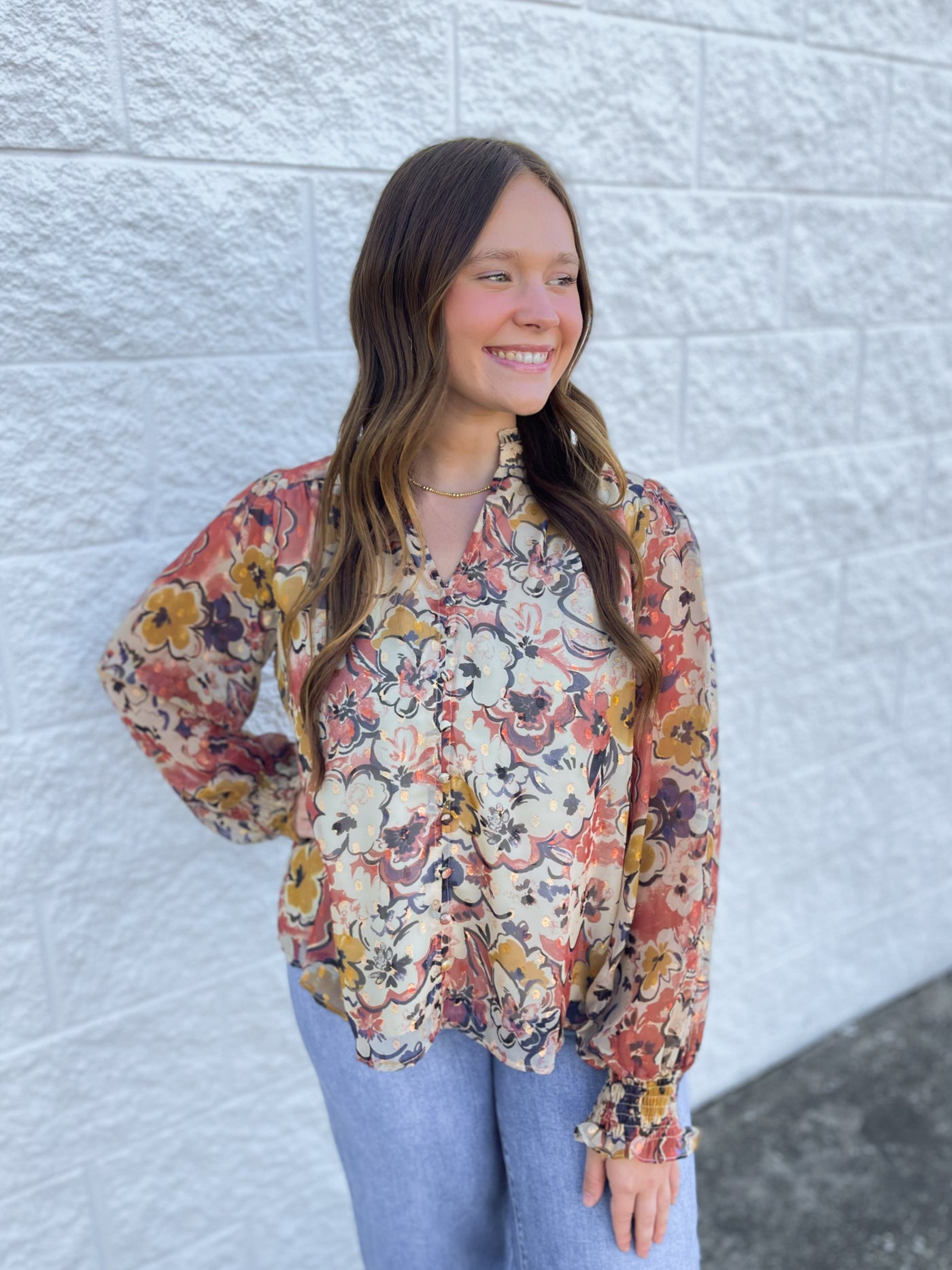 Beige Combo Floral Top