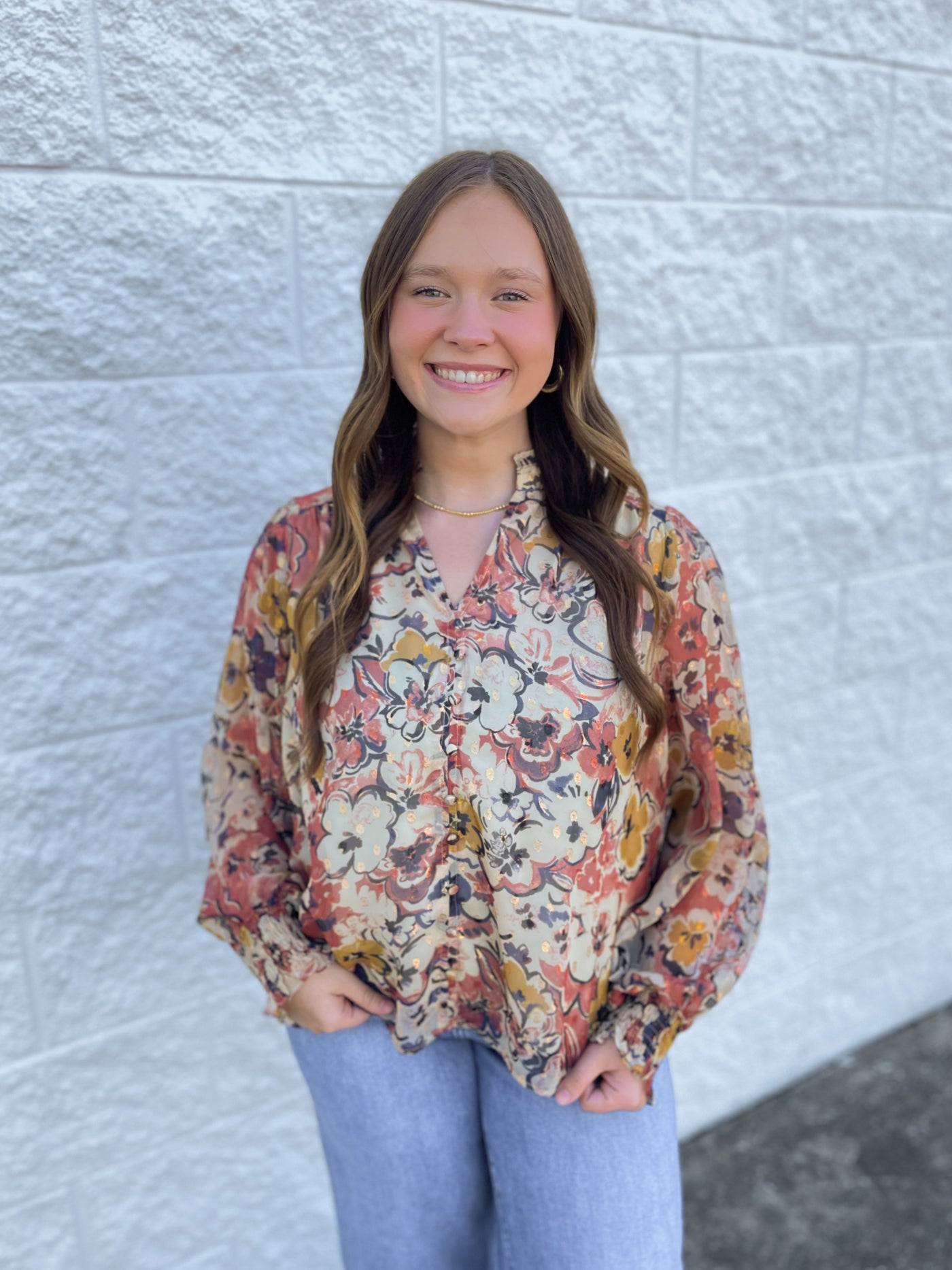 Beige Combo Floral Top