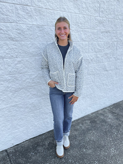 Navy cotton floral padded jacket