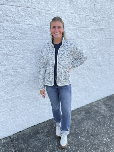 Navy cotton floral padded jacket