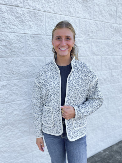 Navy cotton floral padded jacket