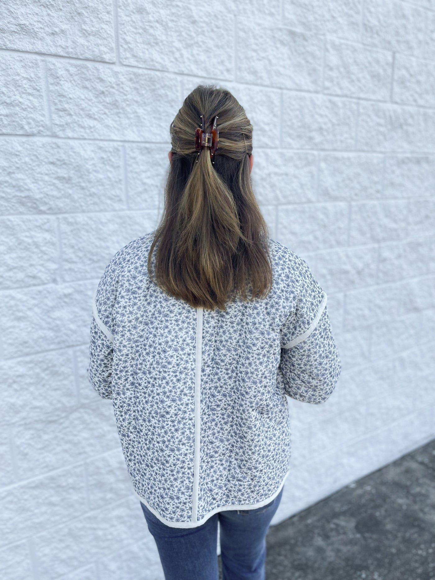 Navy cotton floral padded jacket