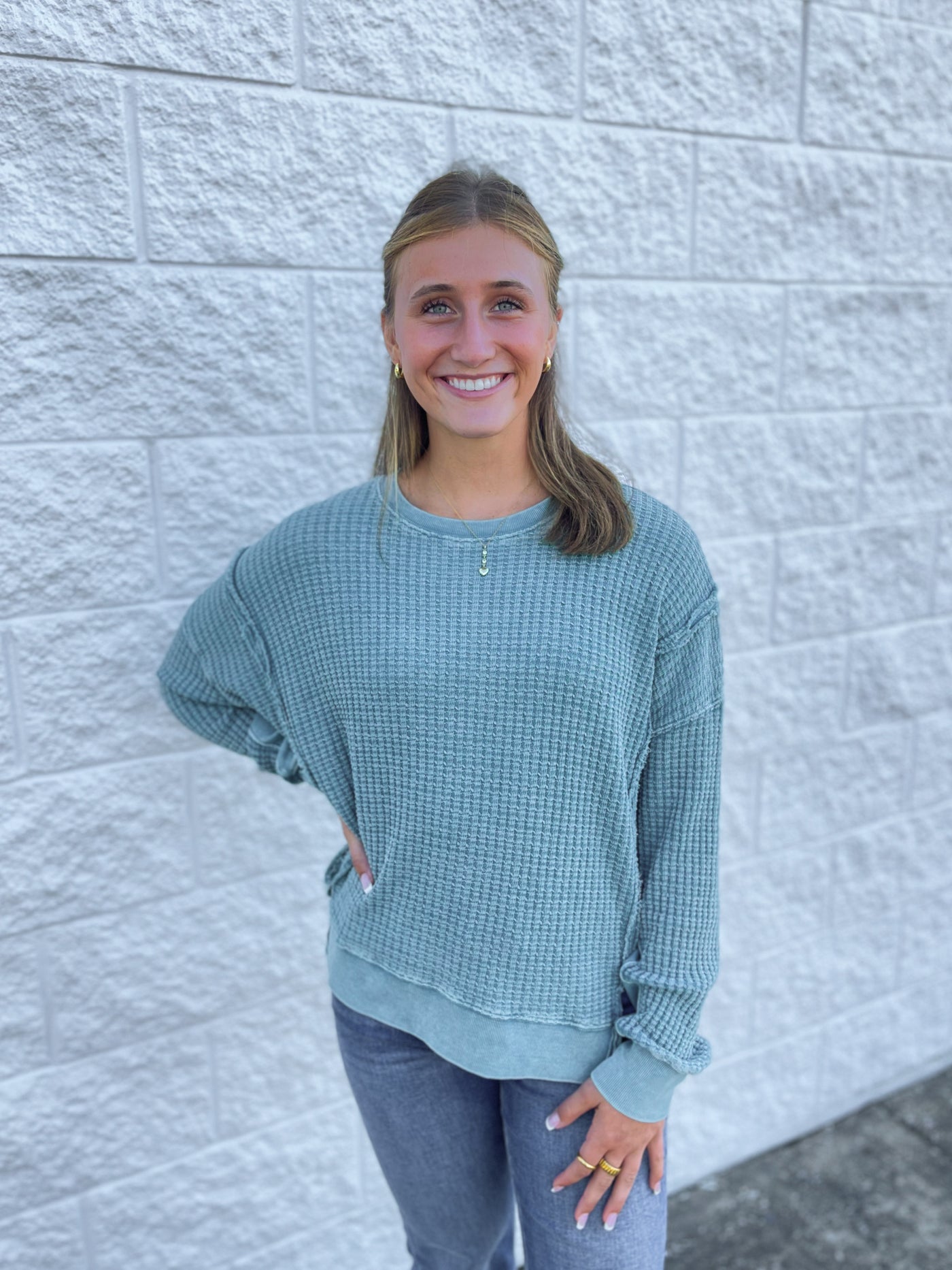 Easel Faded Teal Campbell Top