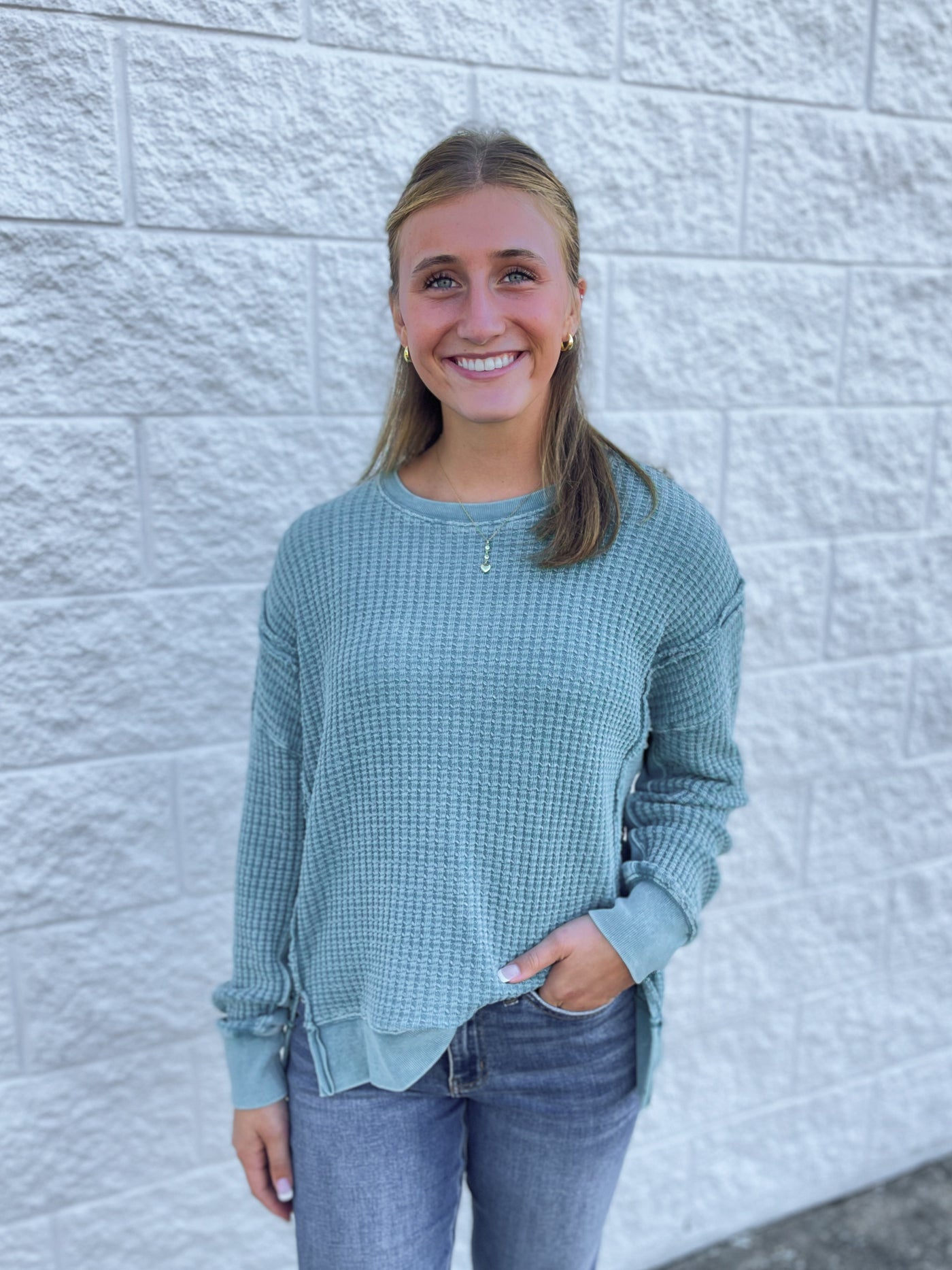 Easel Faded Teal Campbell Top