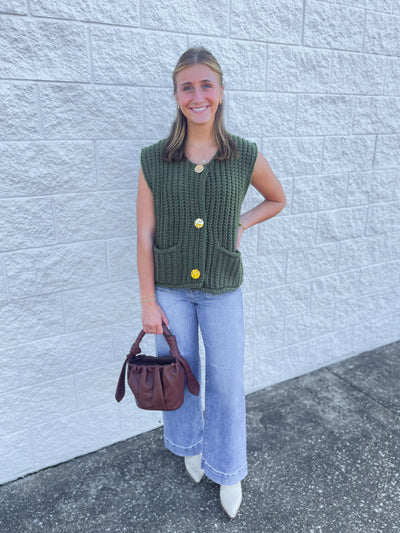 Olive Sleeveless Chunky Sweater Vest