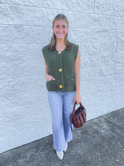 Olive Sleeveless Chunky Sweater Vest