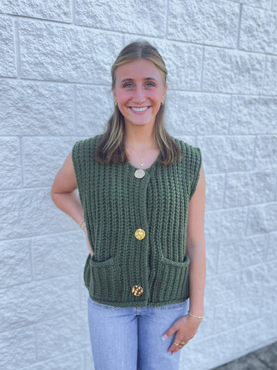 Olive Sleeveless Chunky Sweater Vest