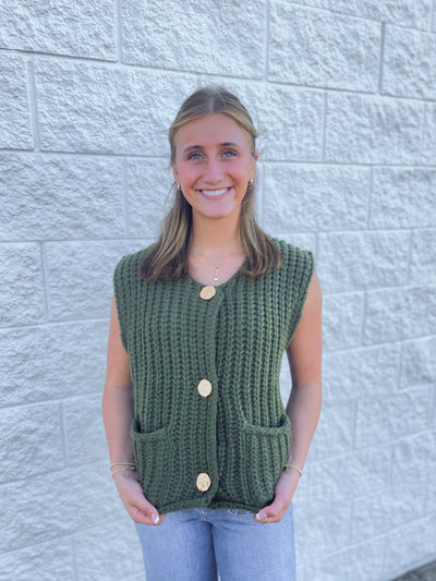 Olive Sleeveless Chunky Sweater Vest
