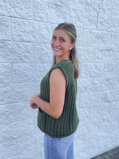 Olive Sleeveless Chunky Sweater Vest