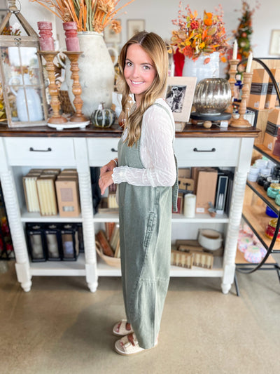 Faded Olive Washed Denim Jumper Pants