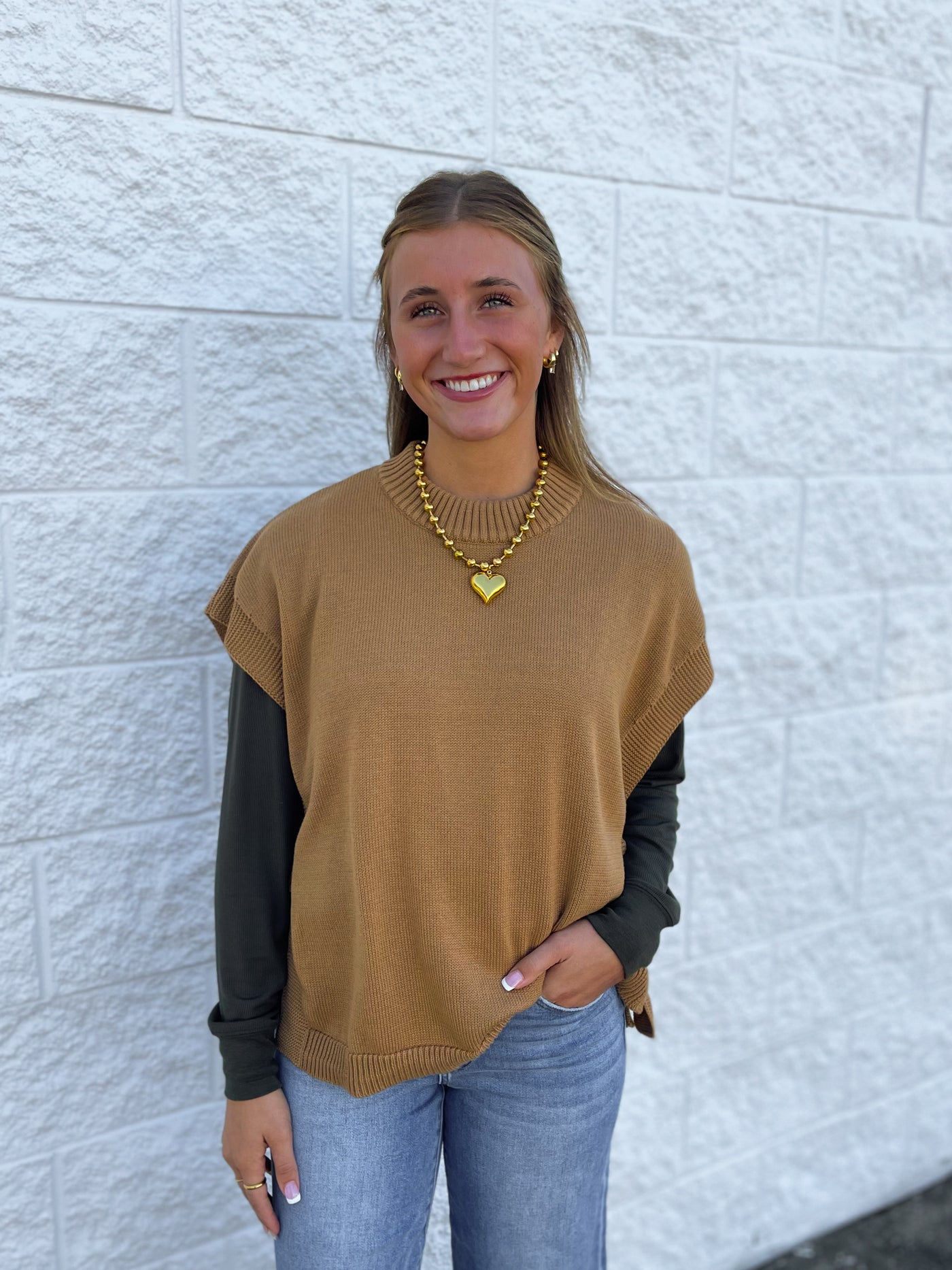 Tye Sweater Vest Tan One Size