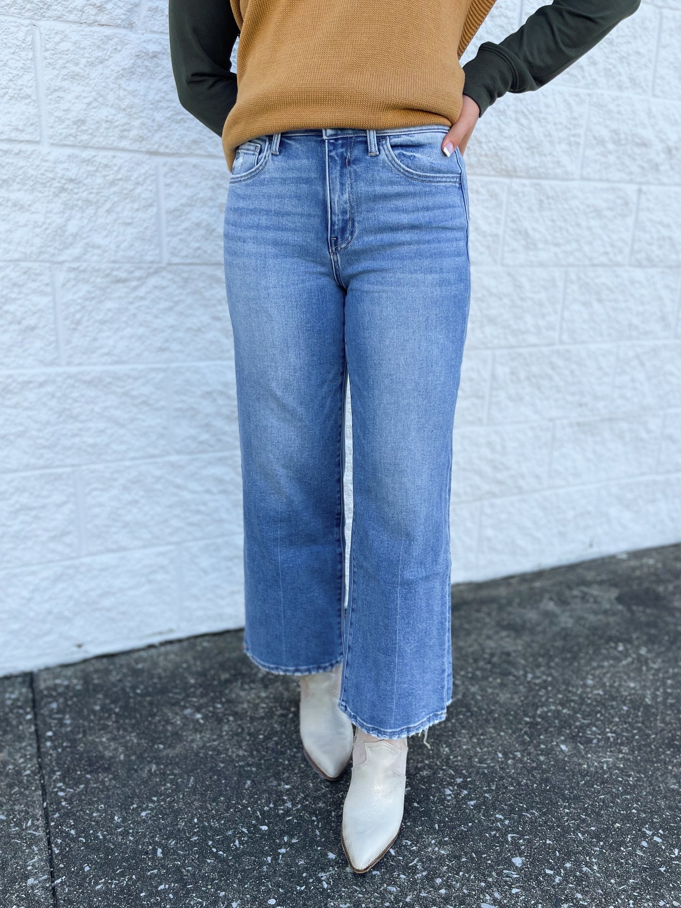 Flying Monkey High Rise Wide Step Hem Jeans