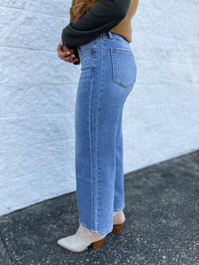 Flying Monkey High Rise Wide Step Hem Jeans