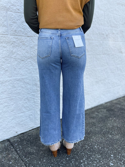 Flying Monkey High Rise Wide Step Hem Jeans