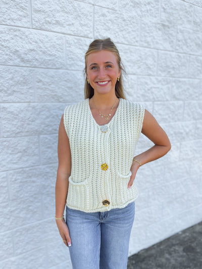 Cream Sleeveless Chunky Sweater Vest