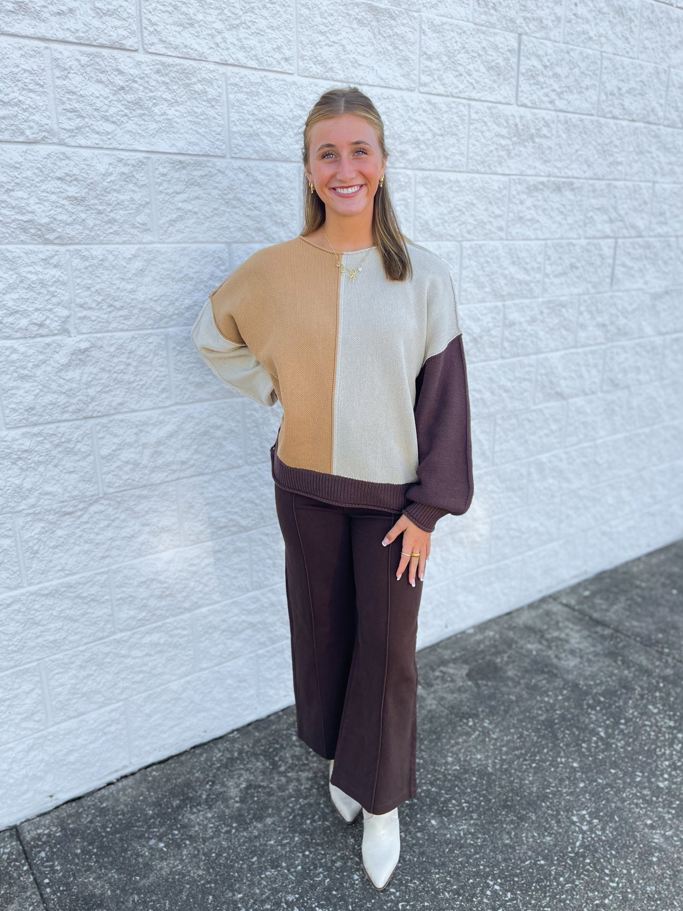 Brown Sugar Color Block Sweater