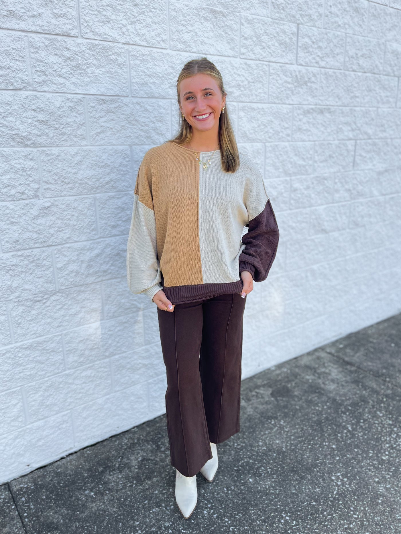 Brown Sugar Color Block Sweater