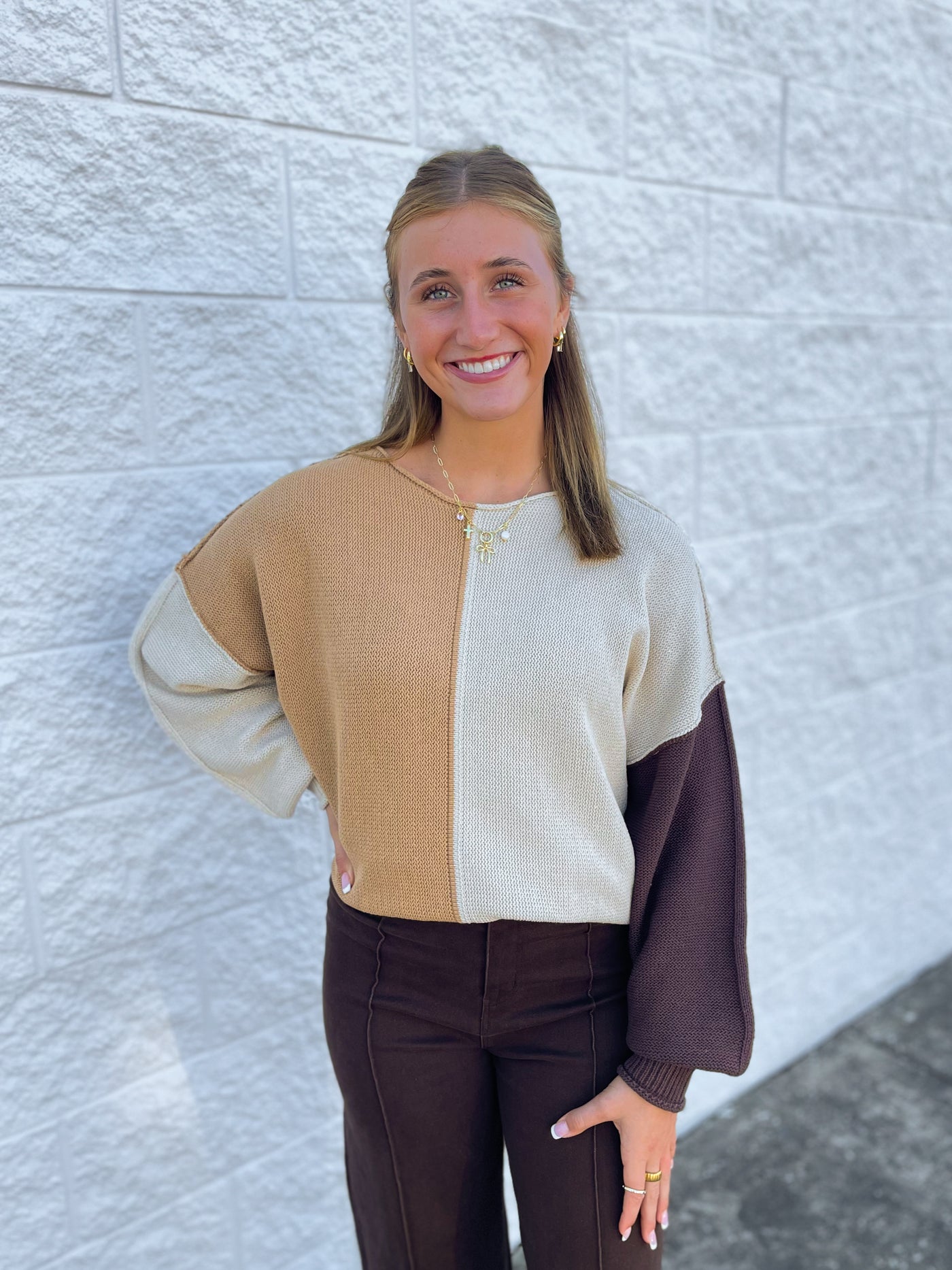 Brown Sugar Color Block Sweater