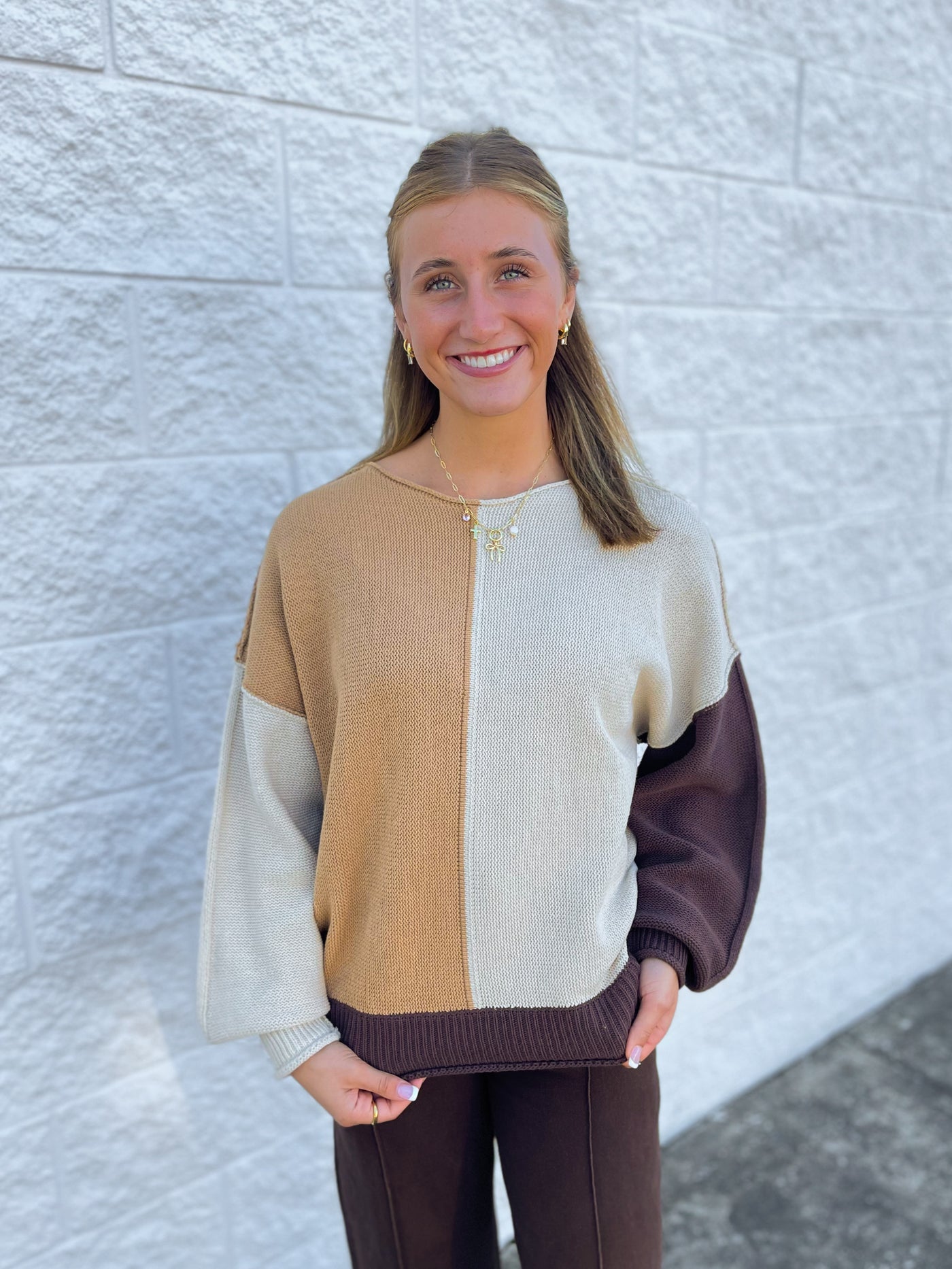 Brown Sugar Color Block Sweater