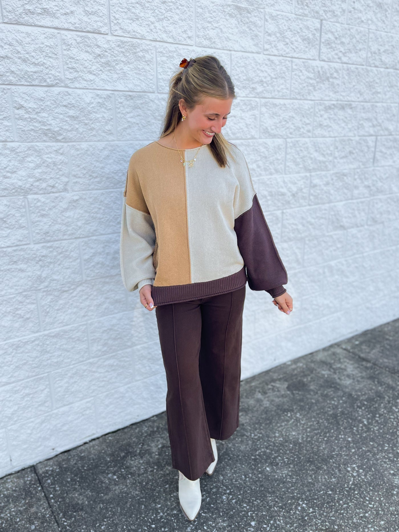 Brown Sugar Color Block Sweater