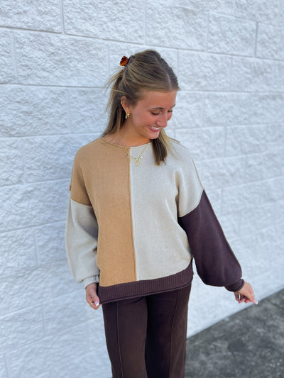 Brown Sugar Color Block Sweater