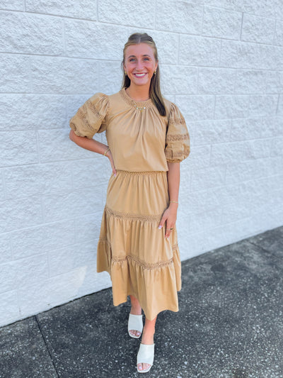 Pintuck Detail Tan Skirt/Top Set