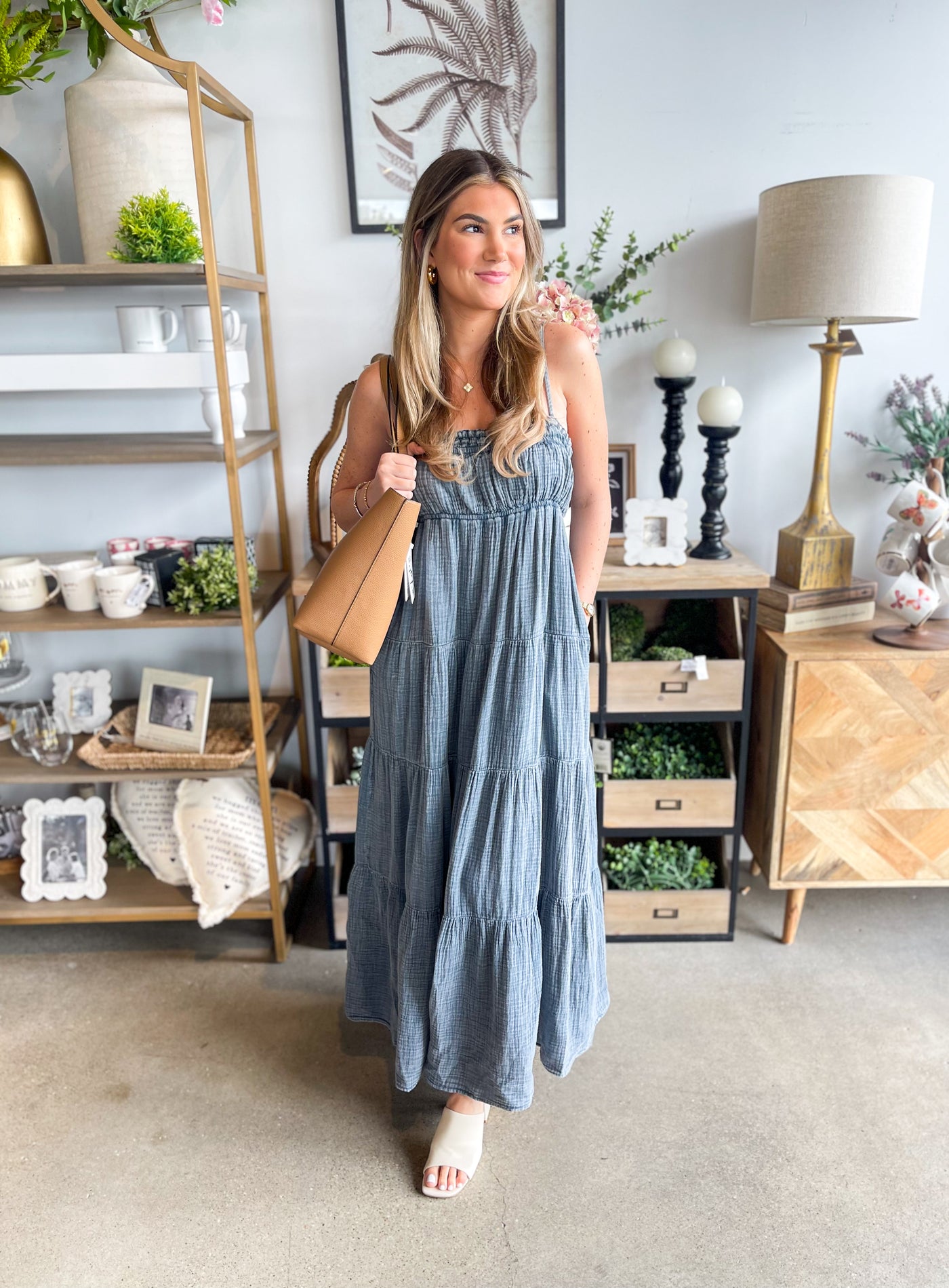 Easel Denim Cotton Gauze Dress
