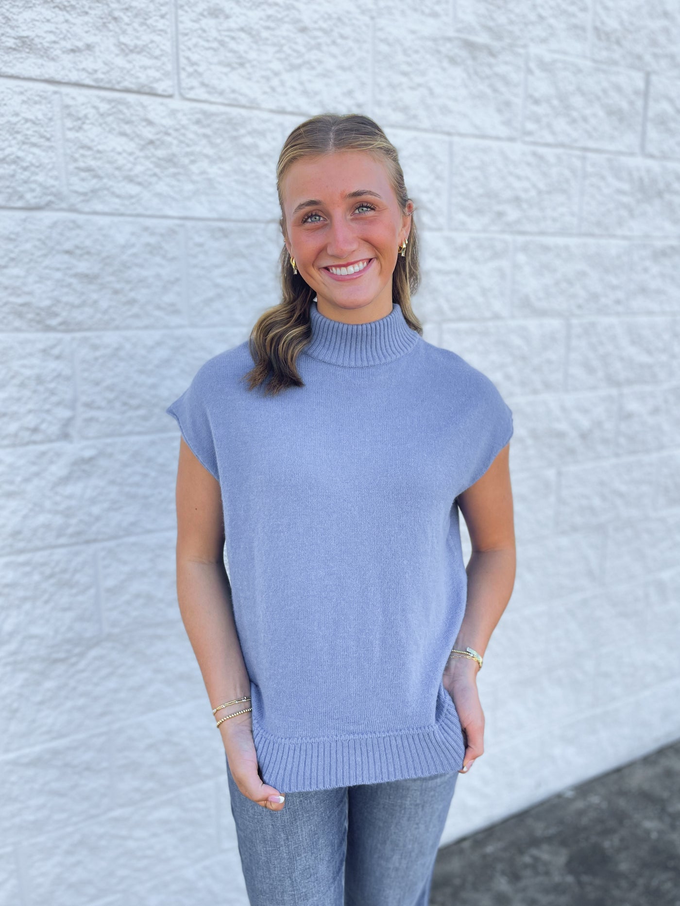 Blue Cap Sleeve Sweater