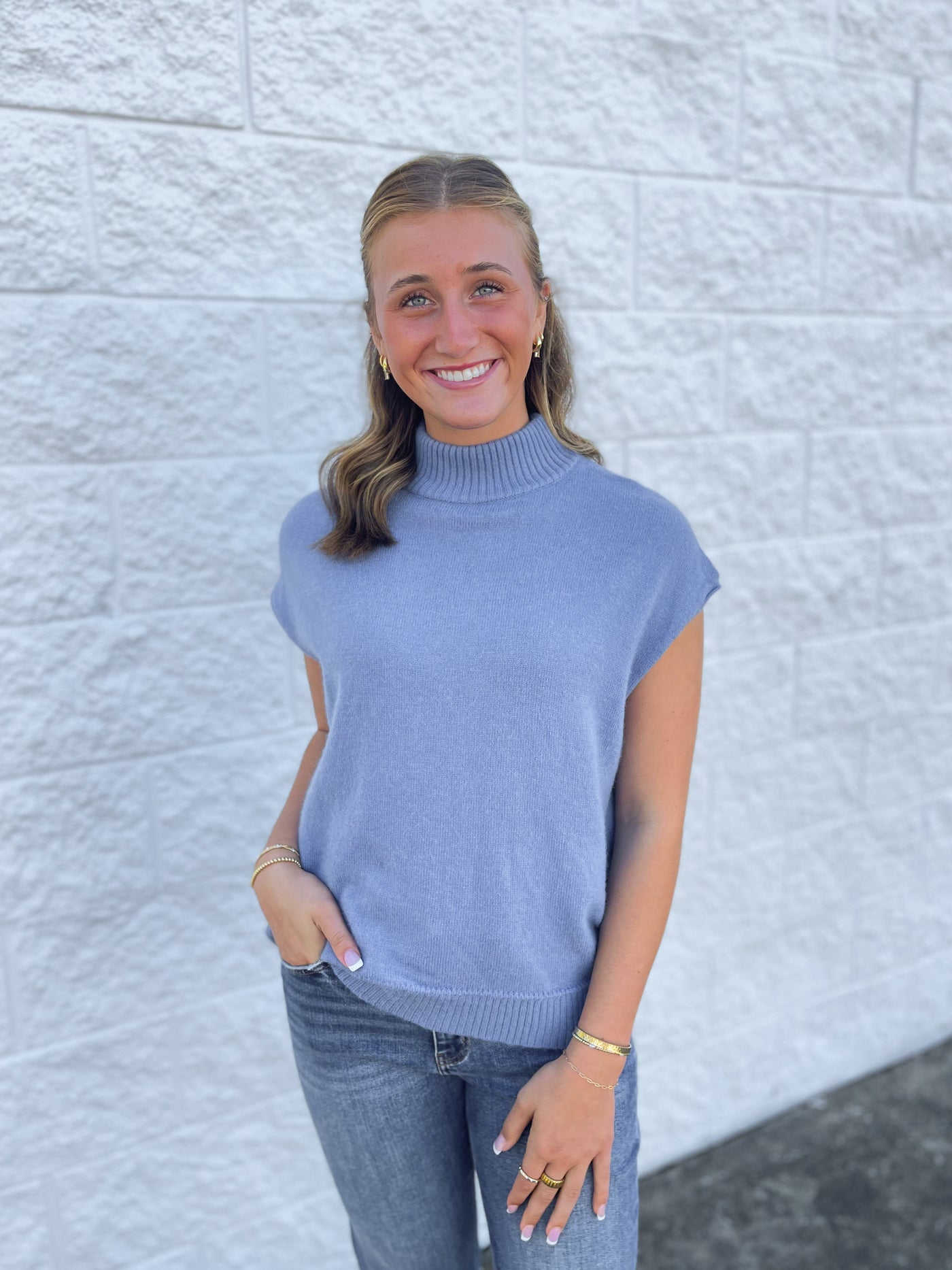 Blue Cap Sleeve Sweater