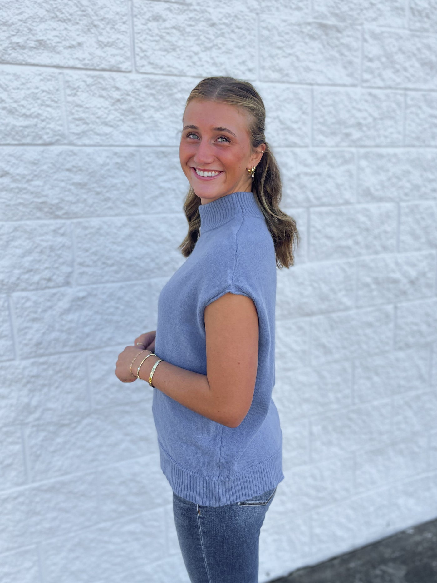 Blue Cap Sleeve Sweater