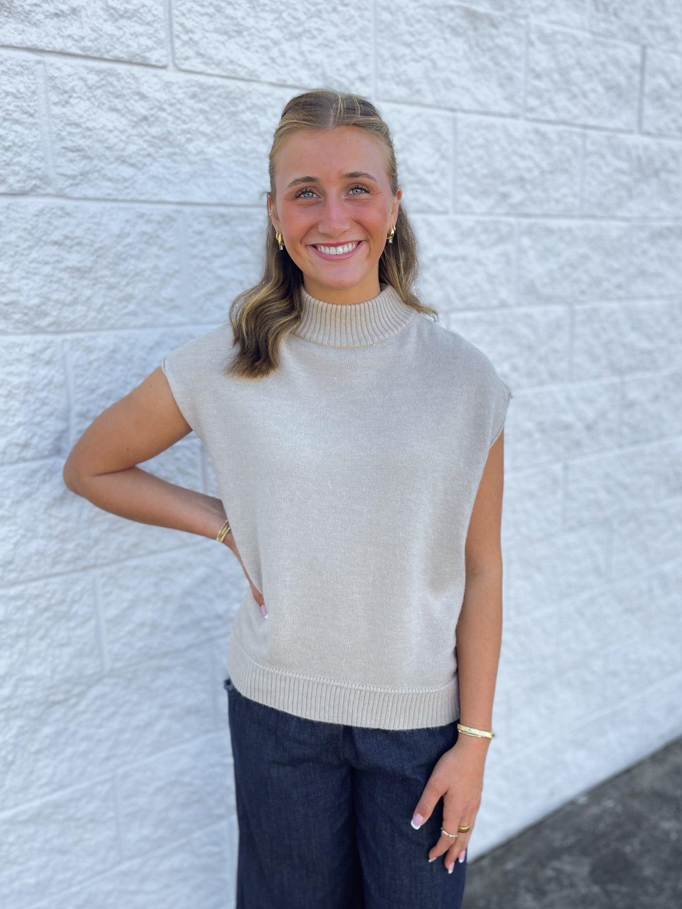 Taupe Cap Sleeve Sweater