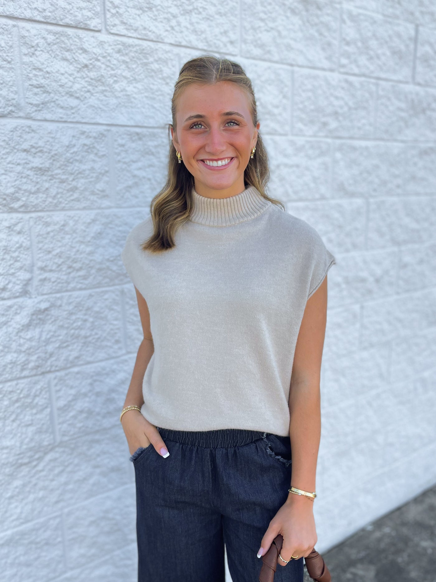 Taupe Cap Sleeve Sweater