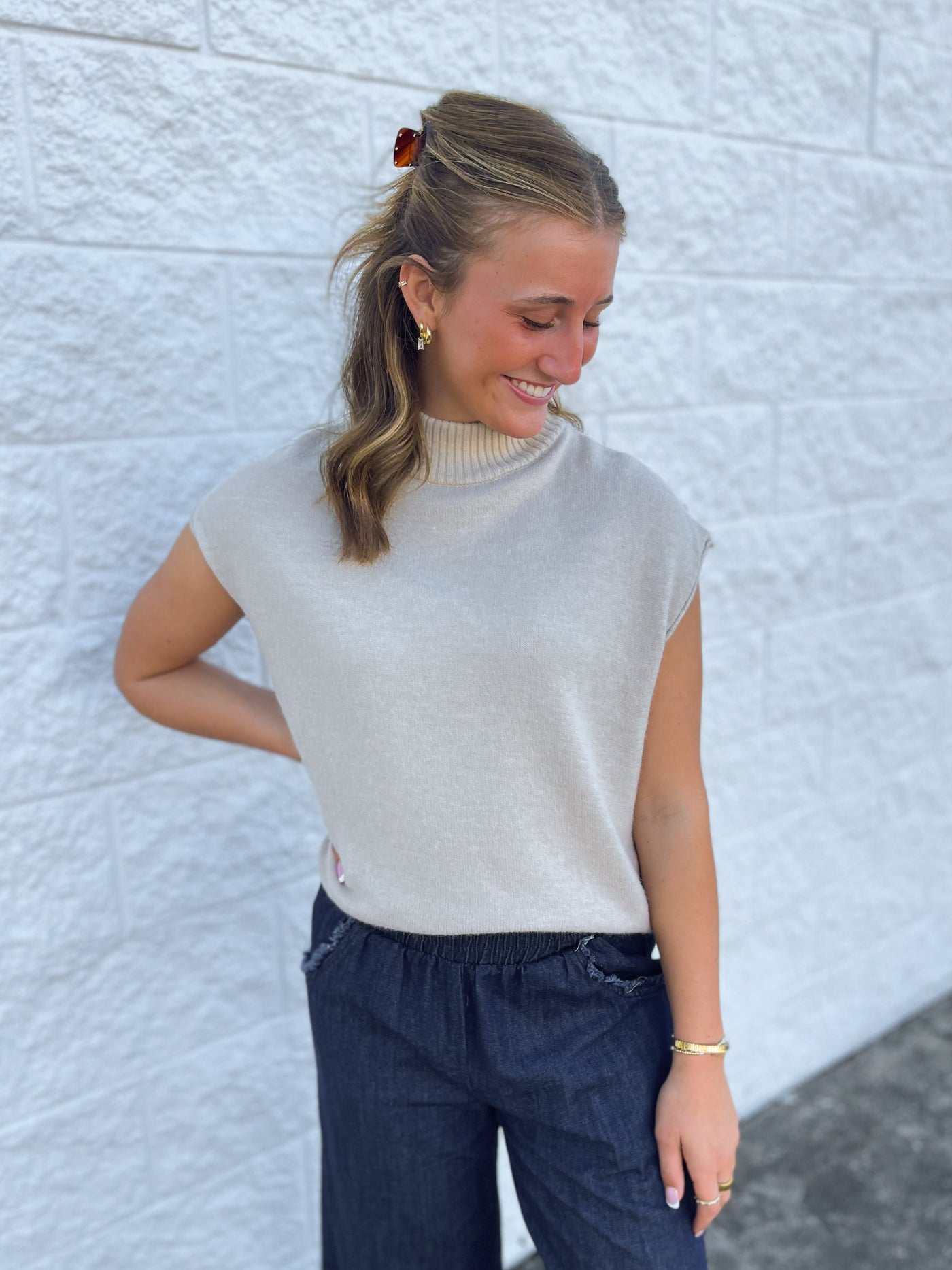 Taupe Cap Sleeve Sweater