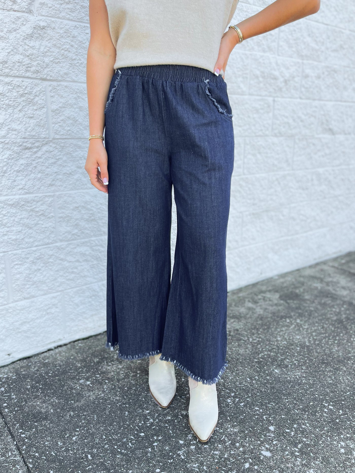 Umgee Dark Denim Wide Leg Pants
