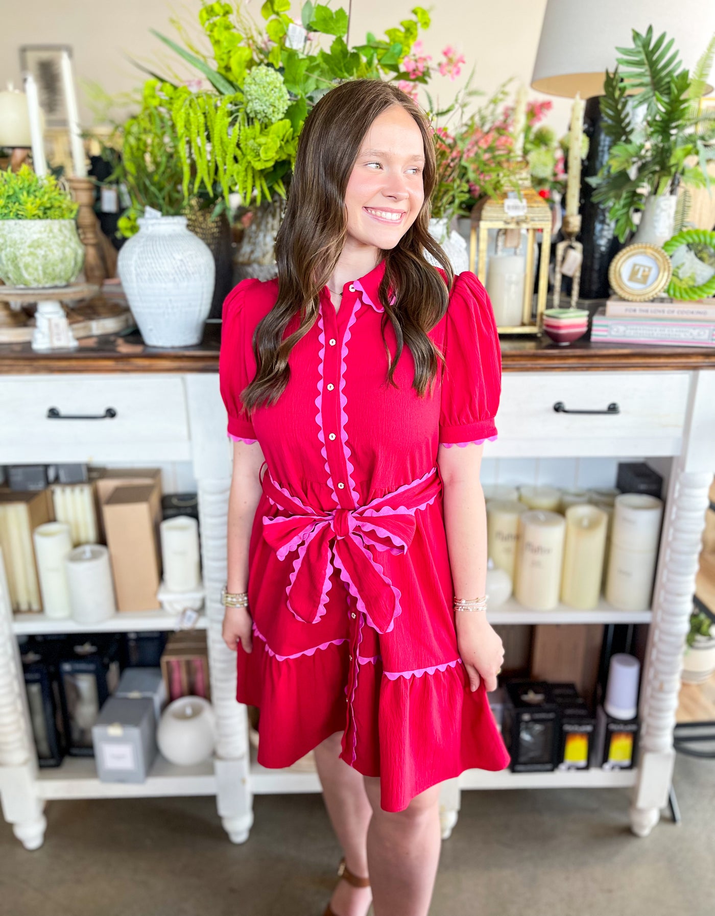 jodifl dress Self Tie Belt Ornamental Pattern Smocked Bodice Midi The stripe contrast detail adds a unique touch Jodifl green appliqu shift dress