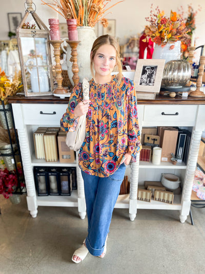 Easel Mustard Print Tabby Top
