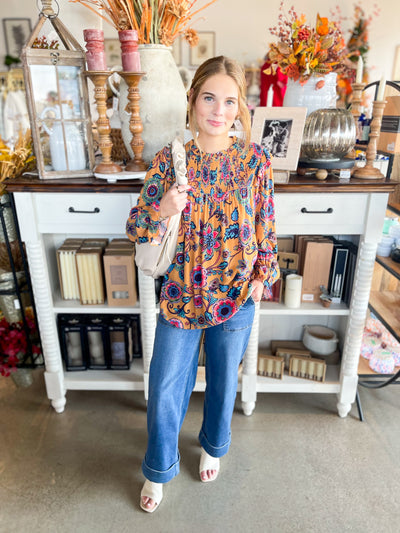Easel Mustard Print Tabby Top
