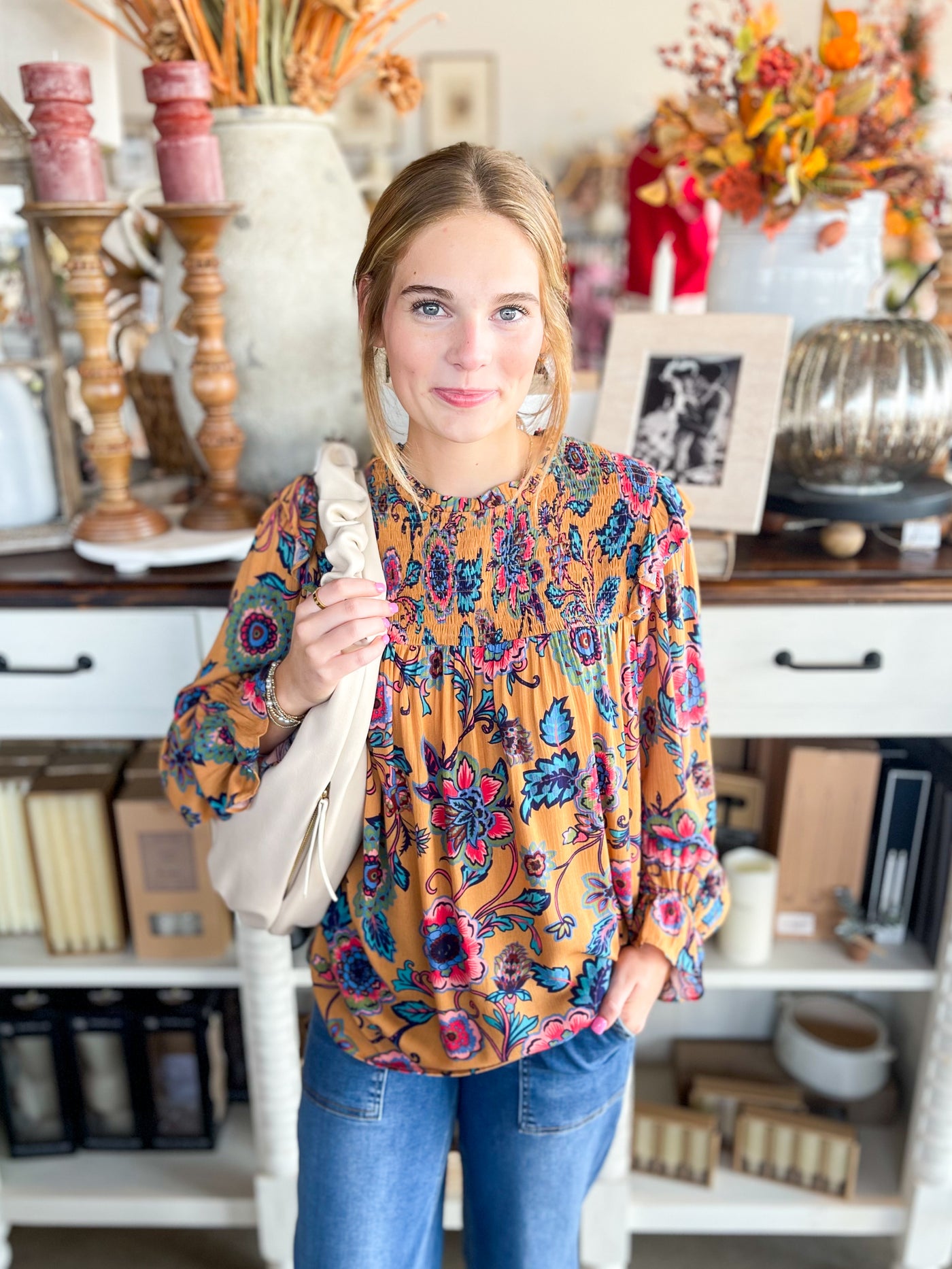 Easel Mustard Print Tabby Top