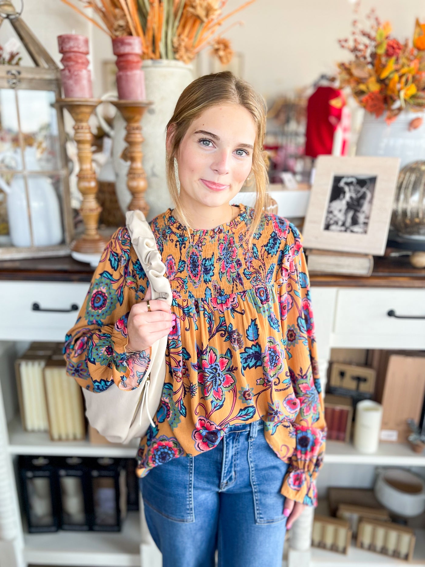 Easel Mustard Print Tabby Top