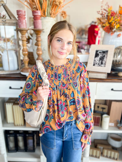 Easel Mustard Print Tabby Top
