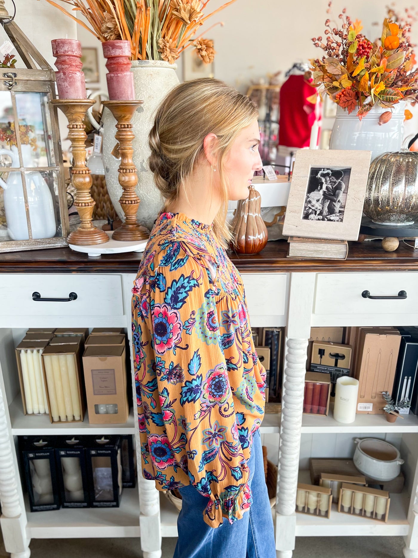 Easel Mustard Print Tabby Top