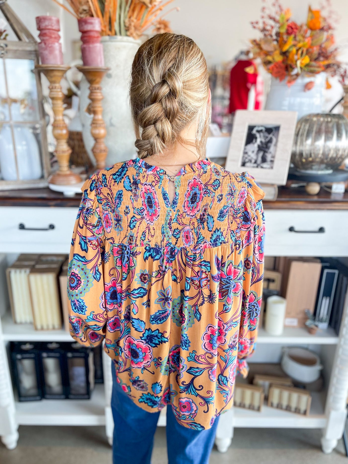 Easel Mustard Print Tabby Top