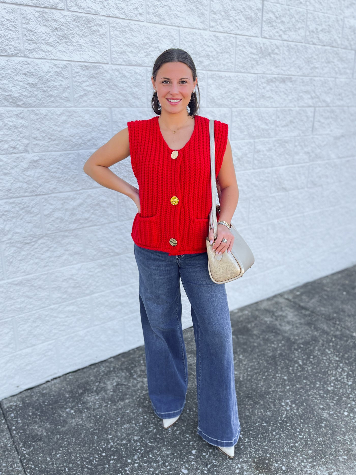 Red Sleeveless Chunky Sweater Vest