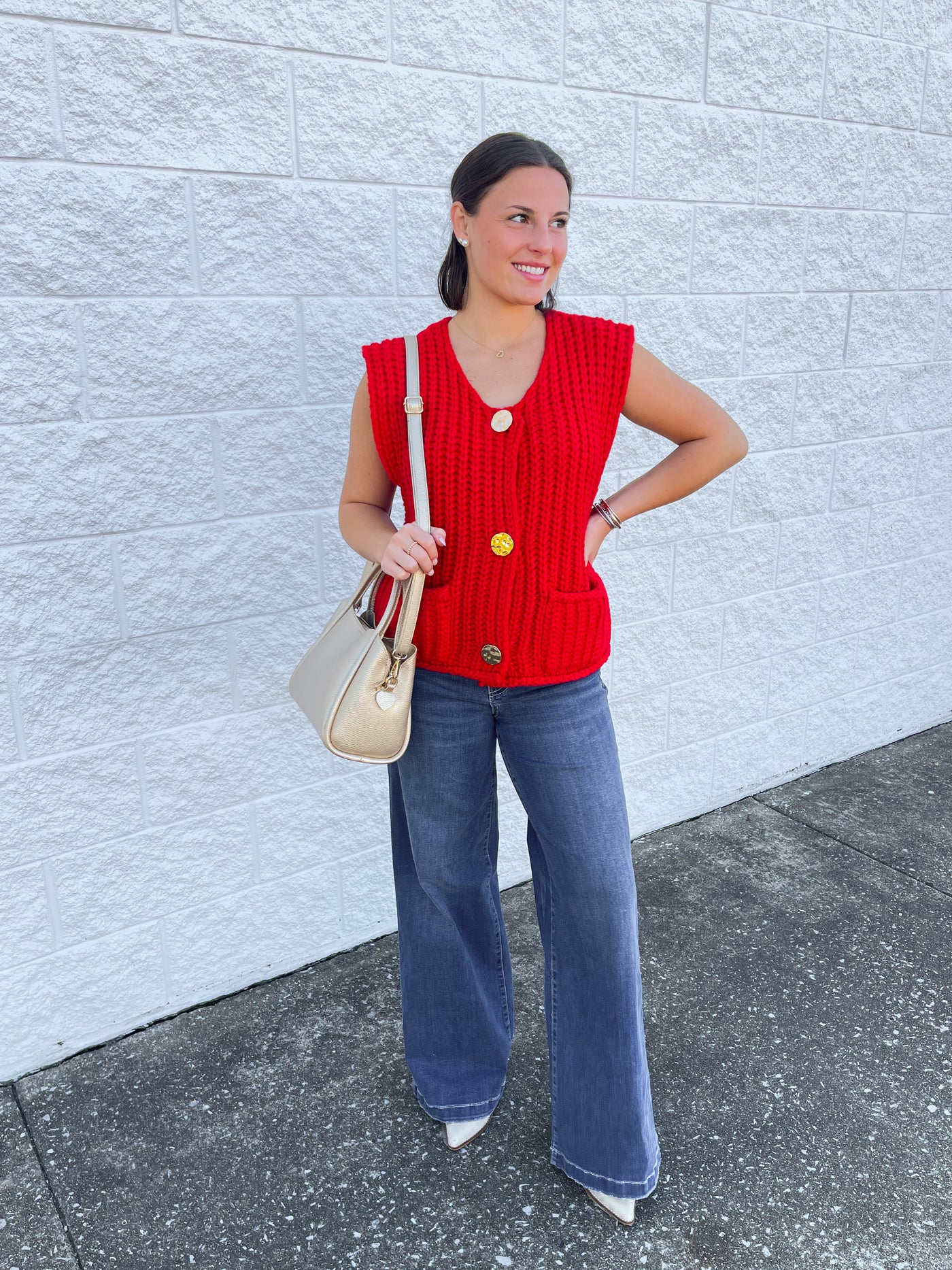 Red Sleeveless Chunky Sweater Vest