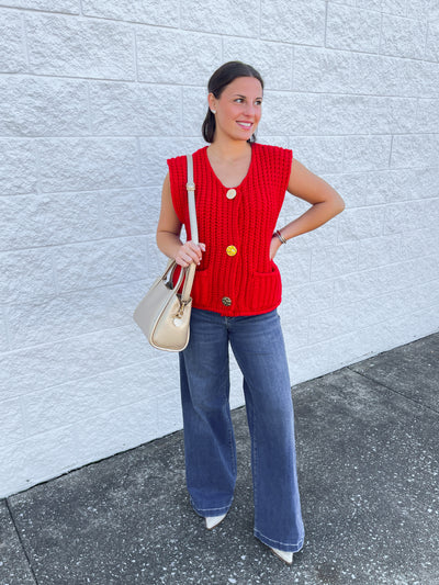Red Sleeveless Chunky Sweater Vest
